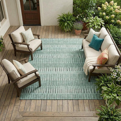 8' X 10' Teal Blue And Silver Striped Washable Indoor Outdoor Area Rug HomeRoots