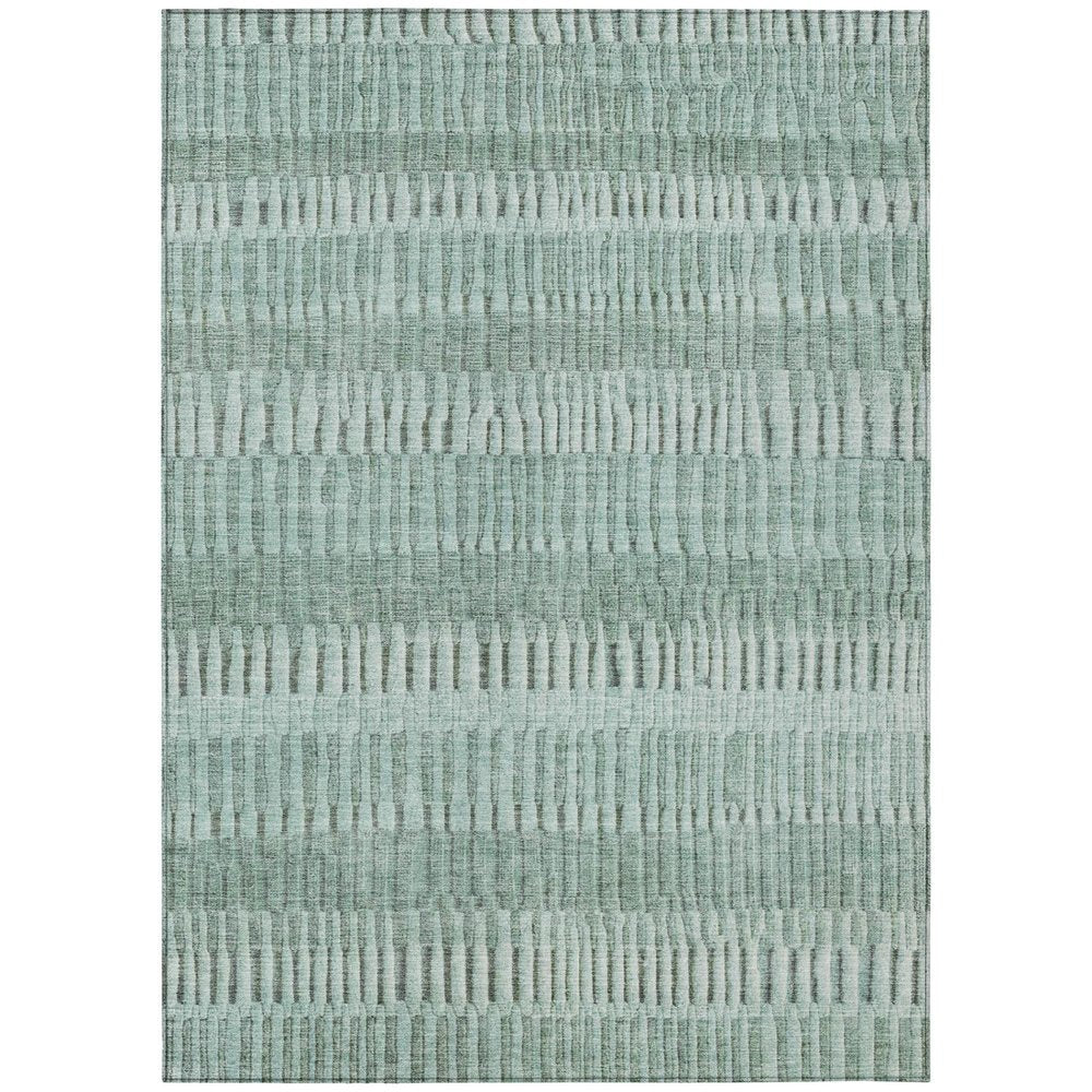8' X 10' Teal Blue And Silver Striped Washable Indoor Outdoor Area Rug HomeRoots