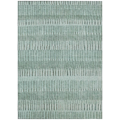 8' X 10' Teal Blue And Silver Striped Washable Indoor Outdoor Area Rug HomeRoots