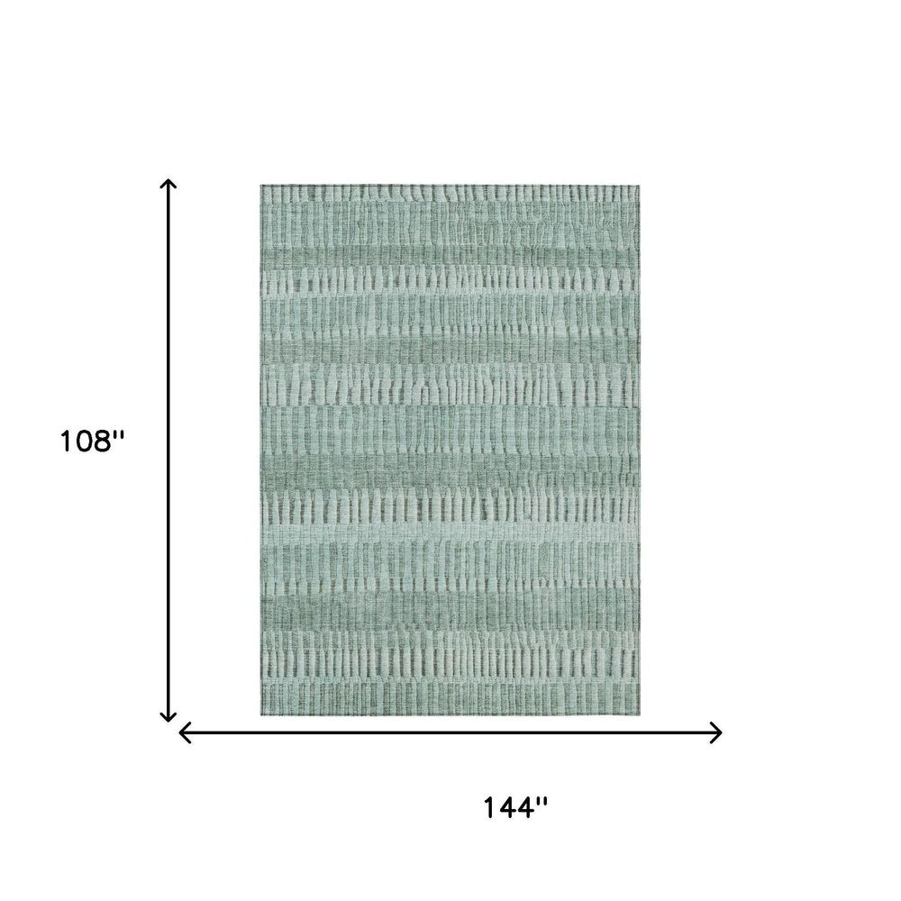 9' X 12' Teal Blue And Silver Striped Washable Indoor Outdoor Area Rug HomeRoots