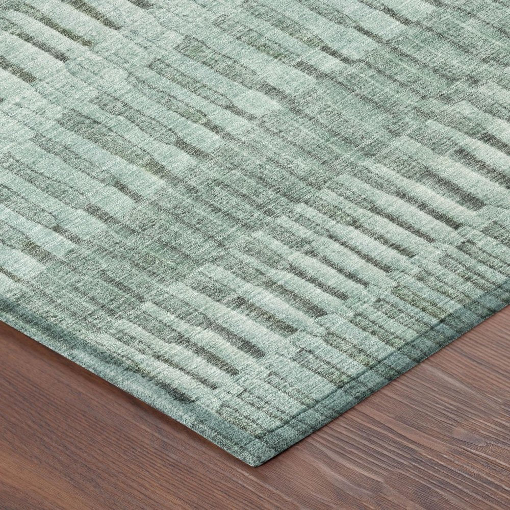 9' X 12' Teal Blue And Silver Striped Washable Indoor Outdoor Area Rug HomeRoots