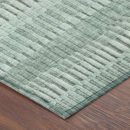 9' X 12' Teal Blue And Silver Striped Washable Indoor Outdoor Area Rug HomeRoots