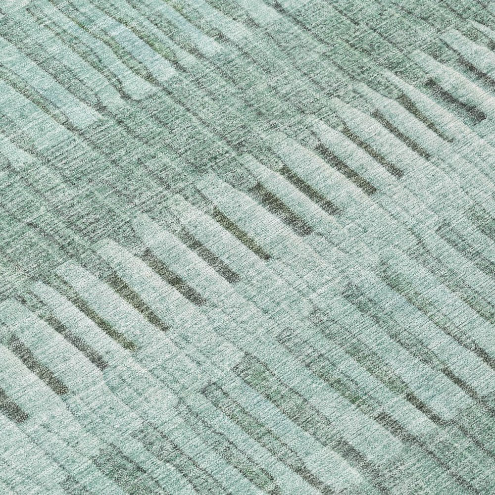 9' X 12' Teal Blue And Silver Striped Washable Indoor Outdoor Area Rug — view 3