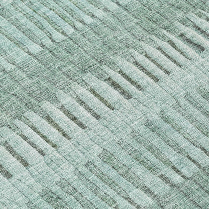 9' X 12' Teal Blue And Silver Striped Washable Indoor Outdoor Area Rug