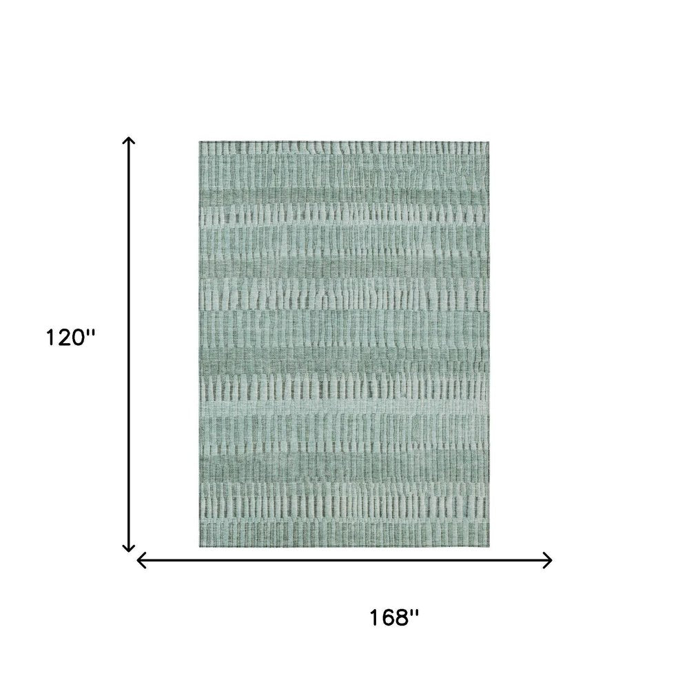 10' X 14' Teal Blue And Silver Striped Washable Indoor Outdoor Area Rug — view 4