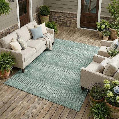 10' X 14' Teal Blue And Silver Striped Washable Indoor Outdoor Area Rug HomeRoots