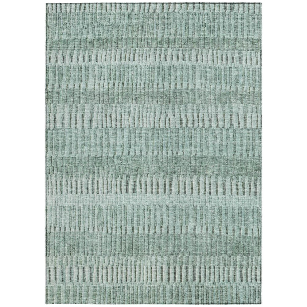 10' X 14' Teal Blue And Silver Striped Washable Indoor Outdoor Area Rug