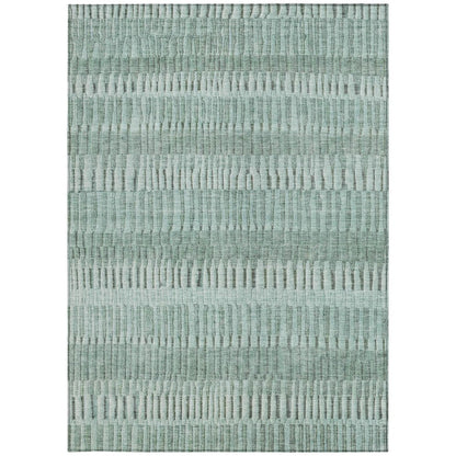10' X 14' Teal Blue And Silver Striped Washable Indoor Outdoor Area Rug