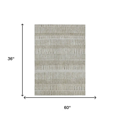 3' X 5' Taupe And Brown Striped Washable Indoor Outdoor Area Rug HomeRoots