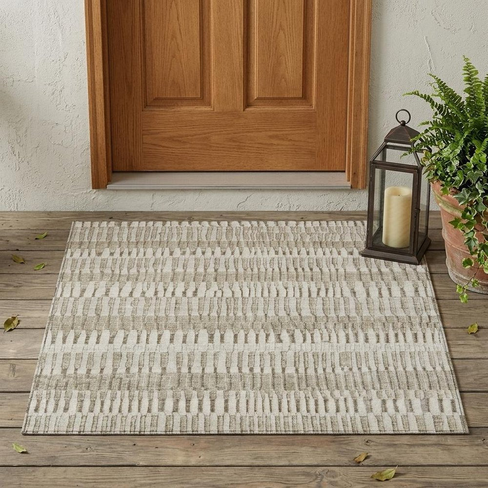 3' X 5' Taupe And Brown Striped Washable Indoor Outdoor Area Rug — view 5