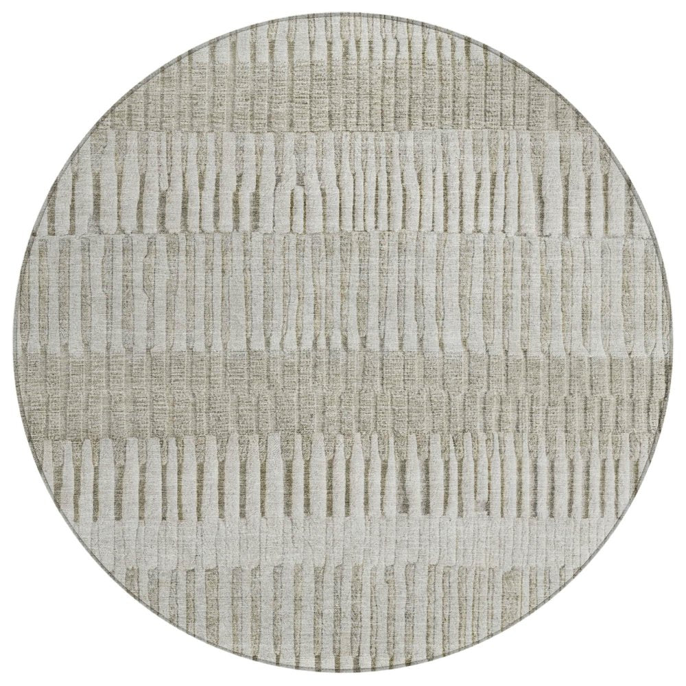 8' Taupe And Brown Round Striped Washable Indoor Outdoor Area Rug HomeRoots