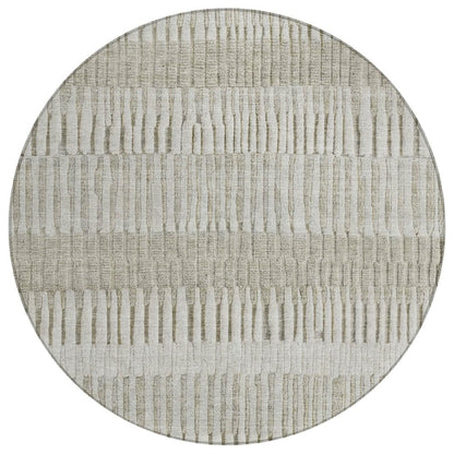 8' Taupe And Brown Round Striped Washable Indoor Outdoor Area Rug HomeRoots