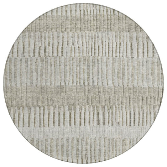8' Taupe And Brown Round Striped Washable Indoor Outdoor Area Rug
