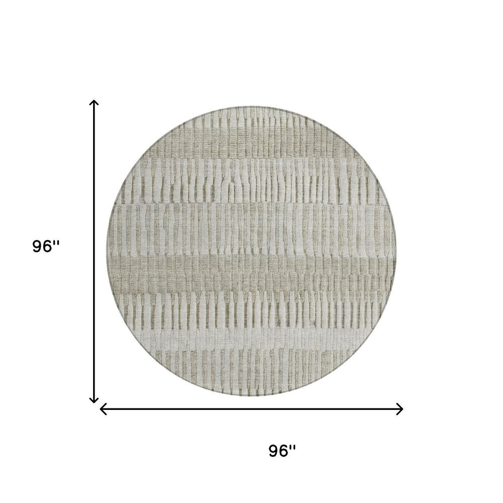 8' Taupe And Brown Round Striped Washable Indoor Outdoor Area Rug — view 4