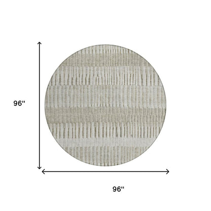 8' Taupe And Brown Round Striped Washable Indoor Outdoor Area Rug HomeRoots