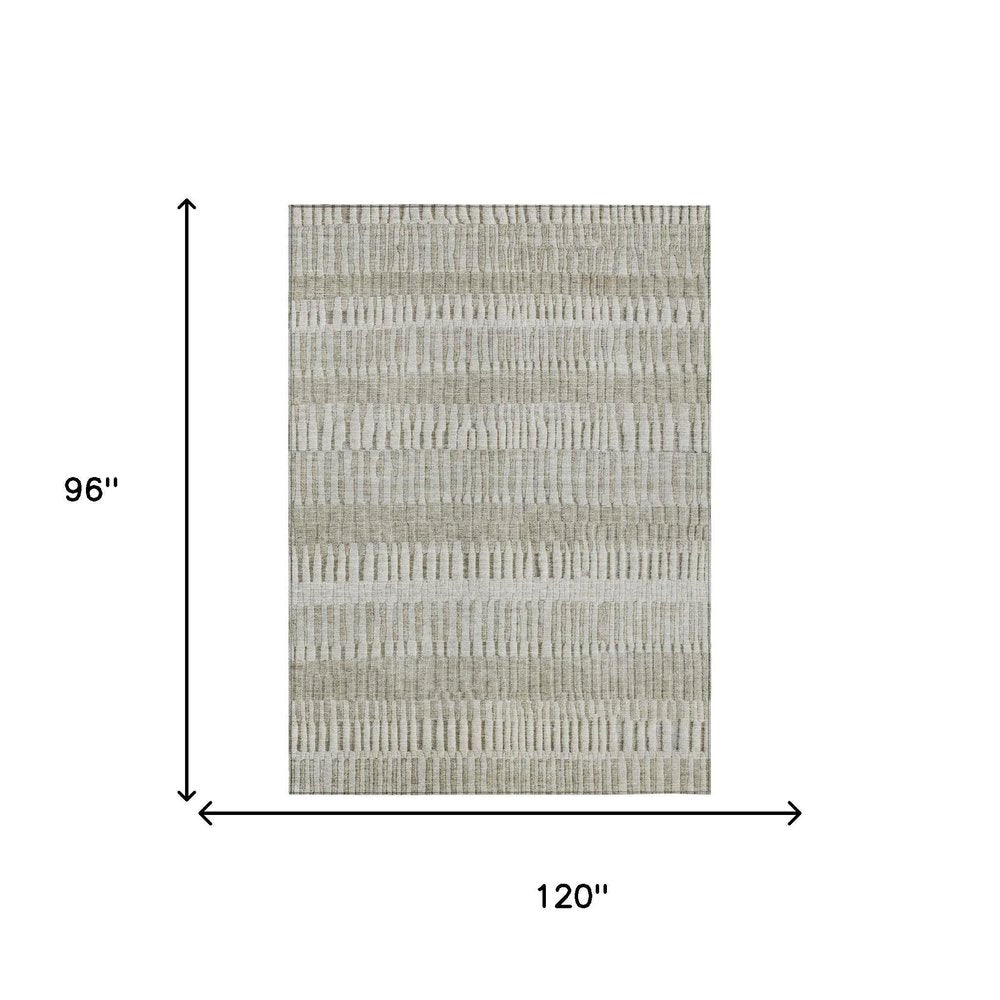 8' X 10' Taupe And Brown Striped Washable Indoor Outdoor Area Rug HomeRoots