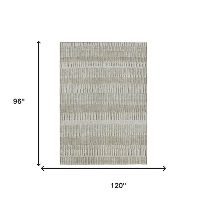 8' X 10' Taupe And Brown Striped Washable Indoor Outdoor Area Rug HomeRoots
