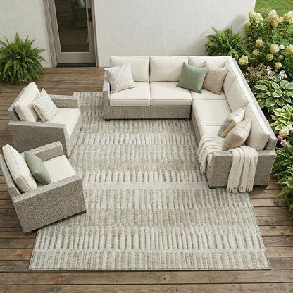 8' X 10' Taupe And Brown Striped Washable Indoor Outdoor Area Rug HomeRoots