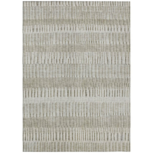 8' X 10' Taupe And Brown Striped Washable Indoor Outdoor Area Rug
