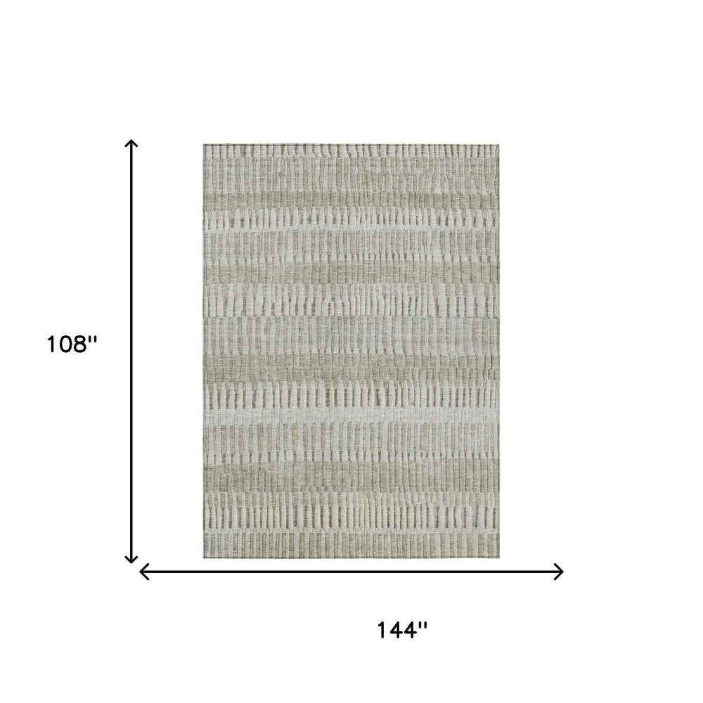 9' X 12' Taupe And Brown Striped Washable Indoor Outdoor Area Rug HomeRoots
