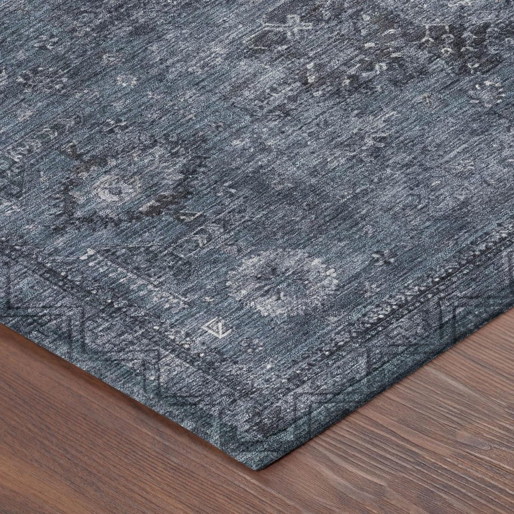 3' X 5' Denim Blue And Blue Oriental Washable Indoor Outdoor Area Rug — view 2