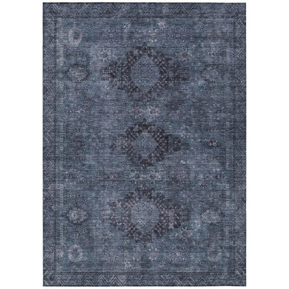 8' X 10' Denim Blue And Blue Oriental Washable Indoor Outdoor Area Rug HomeRoots