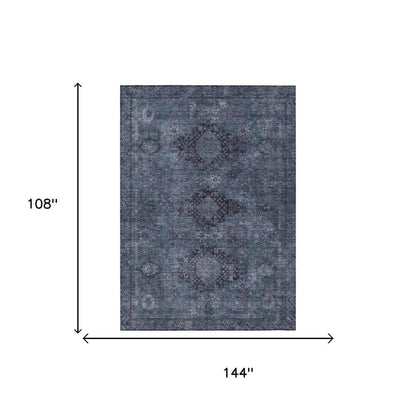 9' X 12' Denim Blue And Blue Oriental Washable Indoor Outdoor Area Rug HomeRoots