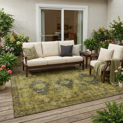 5' X 8' Gold And Walnut Oriental Washable Indoor Outdoor Area Rug HomeRoots