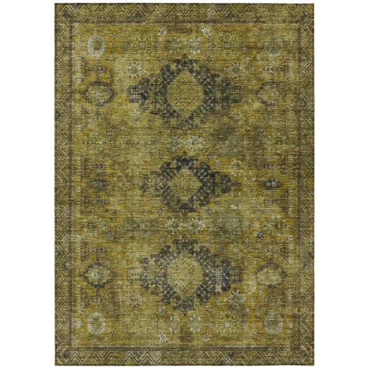 5' X 8' Gold And Walnut Oriental Washable Indoor Outdoor Area Rug