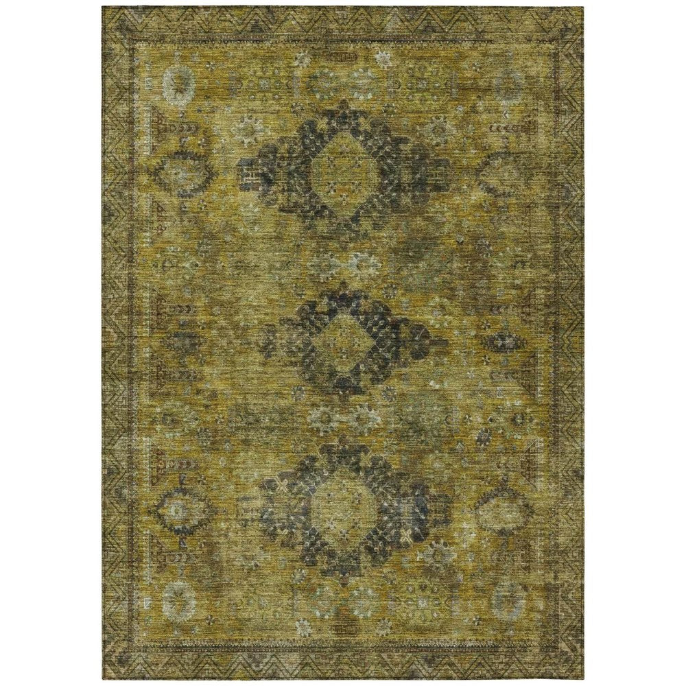 5' X 8' Gold And Walnut Oriental Washable Indoor Outdoor Area Rug HomeRoots