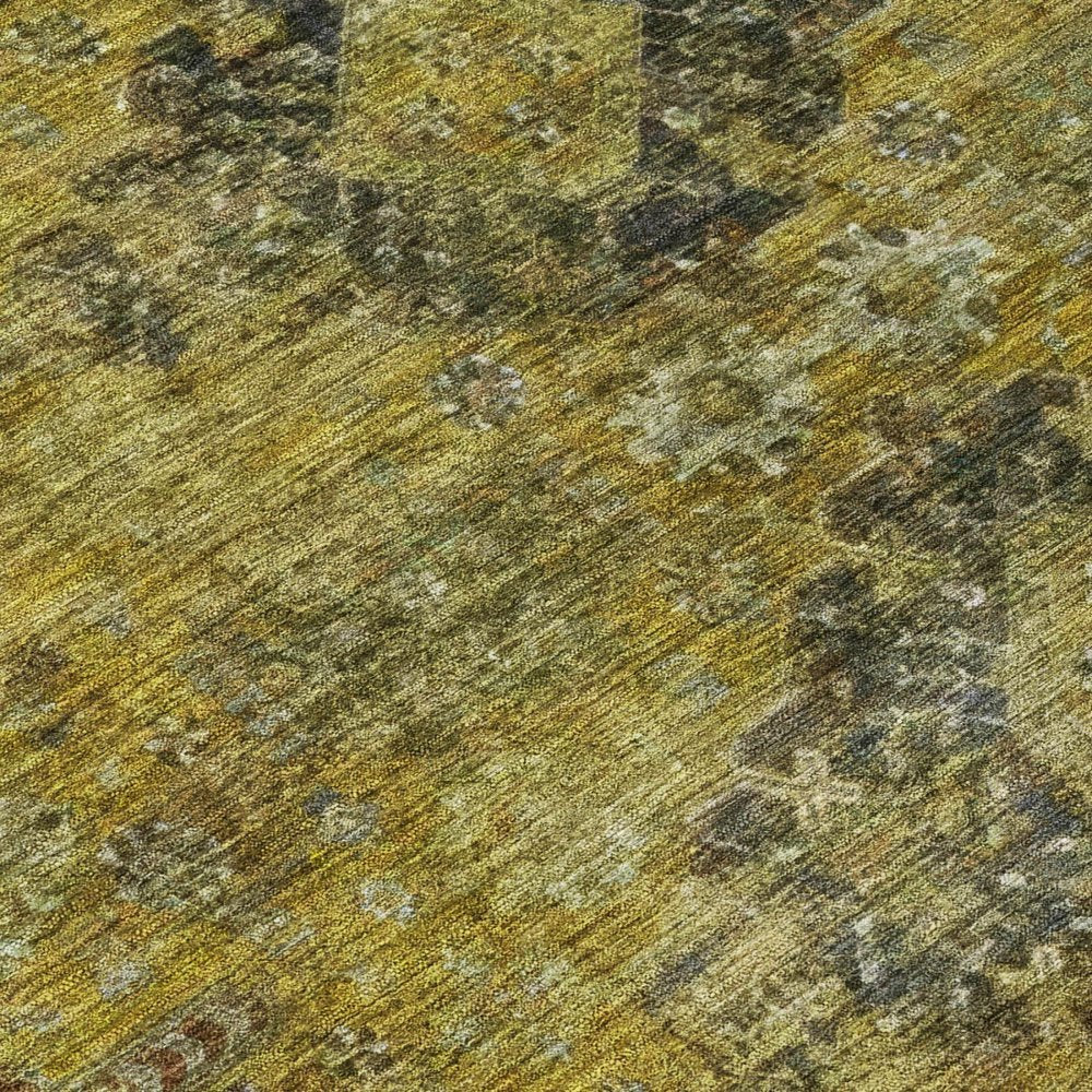 8' Gold And Walnut Round Oriental Washable Indoor Outdoor Area Rug HomeRoots
