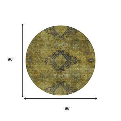8' Gold And Walnut Round Oriental Washable Indoor Outdoor Area Rug HomeRoots