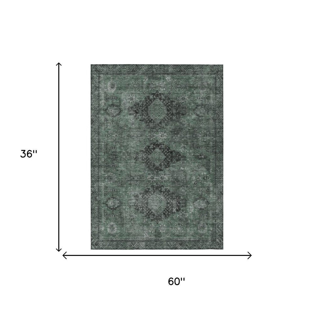 3' X 5' Mint Green And Green Oriental Washable Indoor Outdoor Area Rug HomeRoots