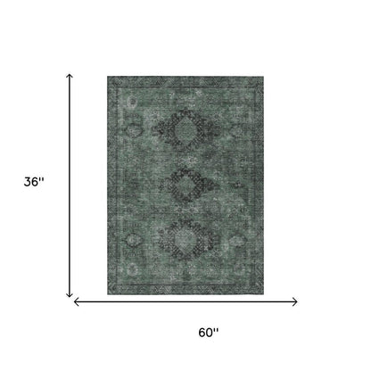 3' X 5' Mint Green And Green Oriental Washable Indoor Outdoor Area Rug HomeRoots