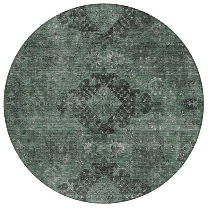 8' Mint Green And Green Round Oriental Washable Indoor Outdoor Area Rug HomeRoots