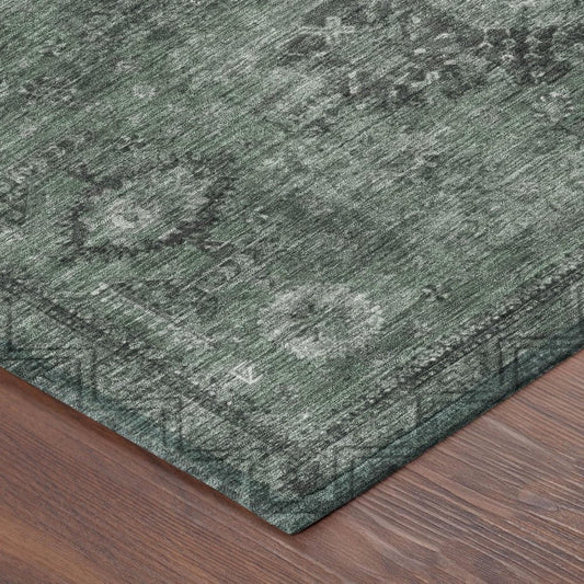8' Mint Green And Green Round Oriental Washable Indoor Outdoor Area Rug