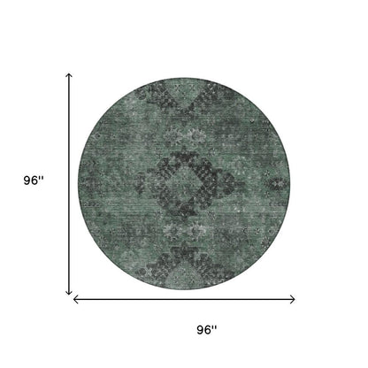 8' Mint Green And Green Round Oriental Washable Indoor Outdoor Area Rug HomeRoots