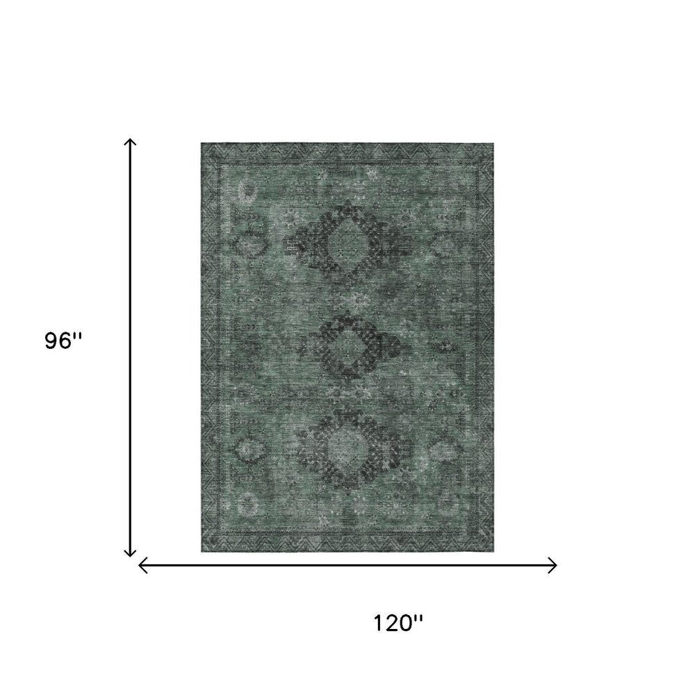 8' X 10' Mint Green And Green Oriental Washable Indoor Outdoor Area Rug — view 4