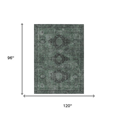 8' X 10' Mint Green And Green Oriental Washable Indoor Outdoor Area Rug HomeRoots