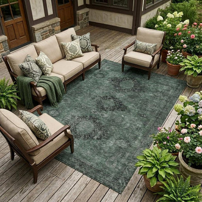 8' X 10' Mint Green And Green Oriental Washable Indoor Outdoor Area Rug HomeRoots