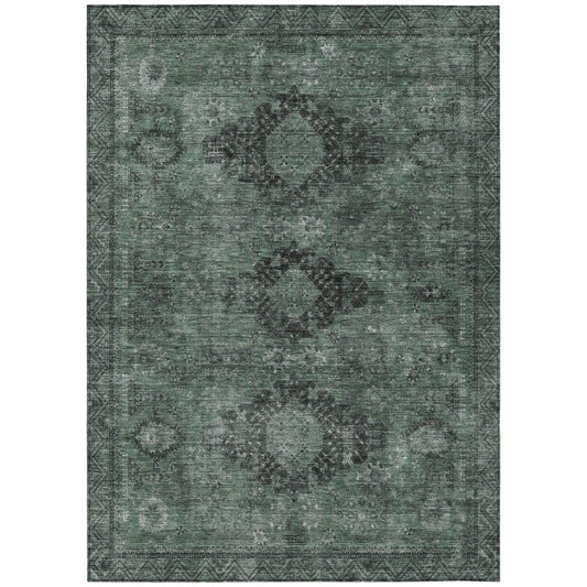 8' X 10' Mint Green And Green Oriental Washable Indoor Outdoor Area Rug