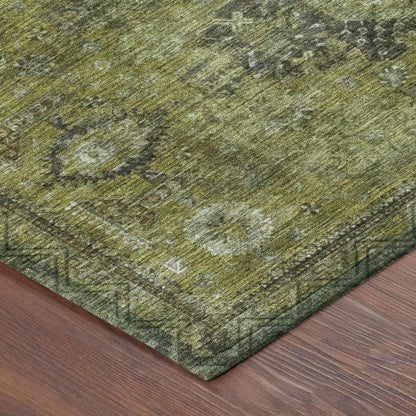 8' Olive Green And Green Round Oriental Washable Indoor Outdoor Area Rug HomeRoots