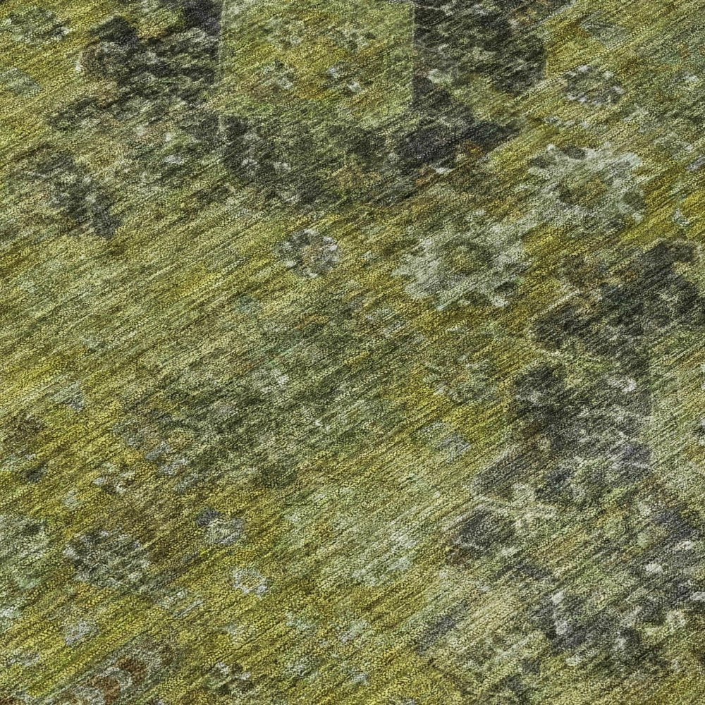 8' Olive Green And Green Round Oriental Washable Indoor Outdoor Area Rug HomeRoots