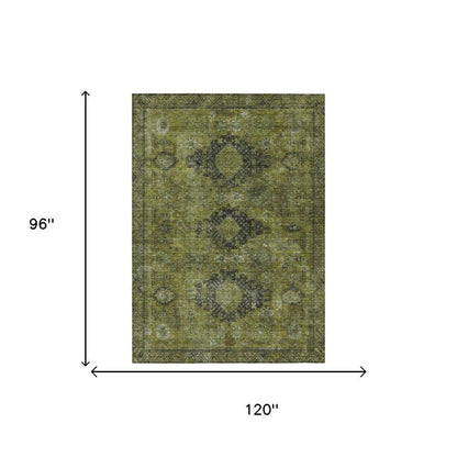 8' X 10' Olive Green And Green Oriental Washable Indoor Outdoor Area Rug HomeRoots