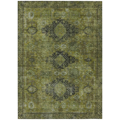 8' X 10' Olive Green And Green Oriental Washable Indoor Outdoor Area Rug HomeRoots