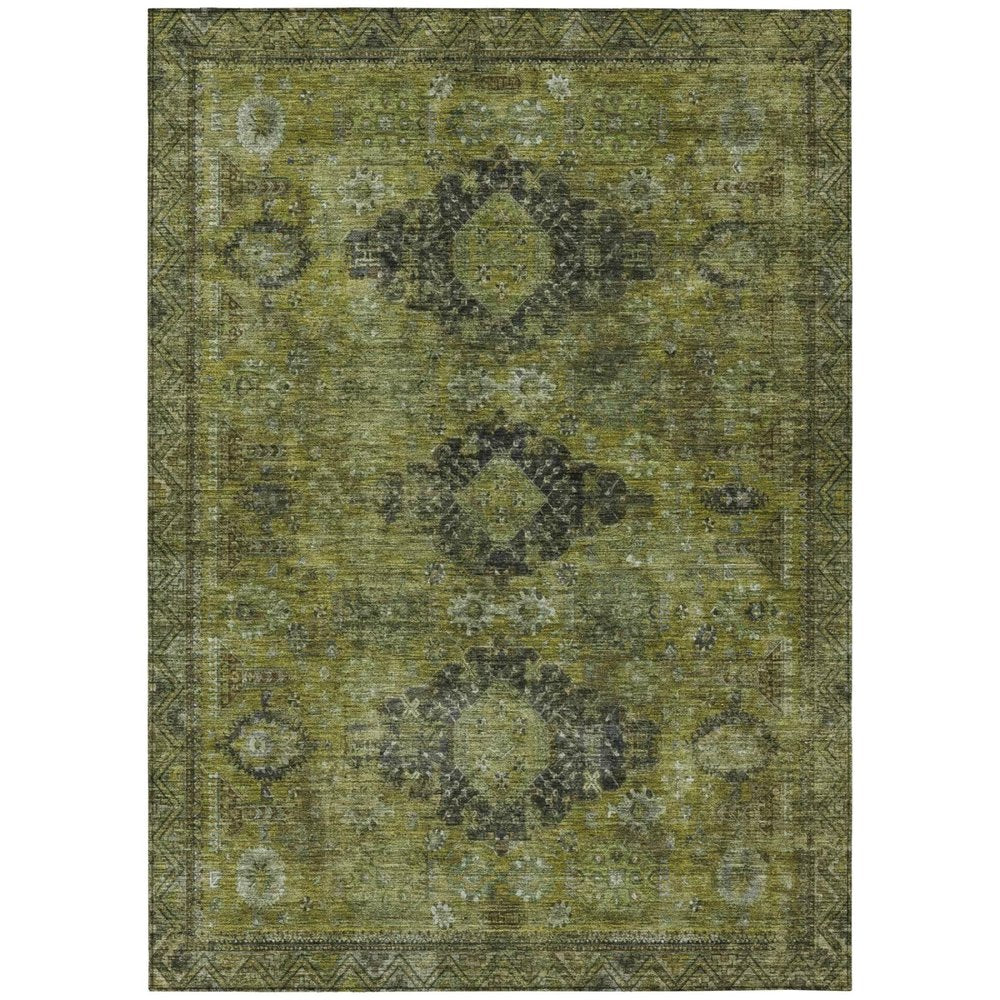 10' X 14' Olive Green And Green Oriental Washable Indoor Outdoor Area Rug HomeRoots