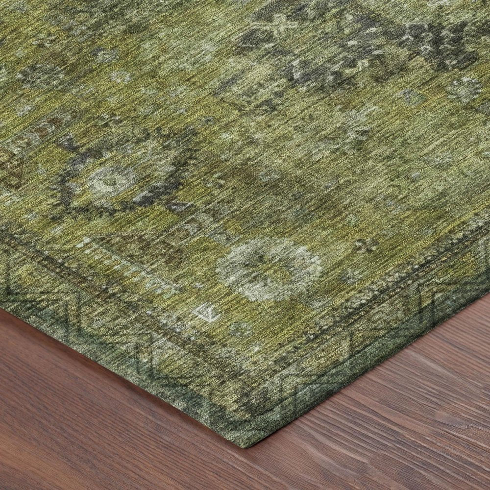 10' X 14' Olive Green And Green Oriental Washable Indoor Outdoor Area Rug — view 2