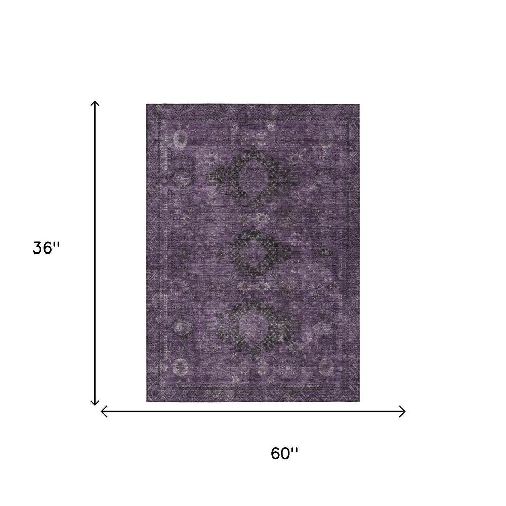 3' X 5' Plum And Purple Oriental Washable Indoor Outdoor Area Rug — view 4