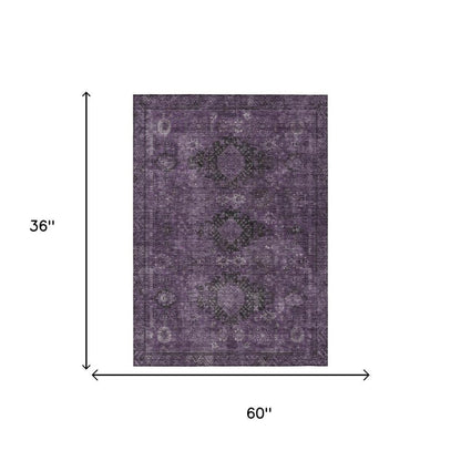 3' X 5' Plum And Purple Oriental Washable Indoor Outdoor Area Rug HomeRoots