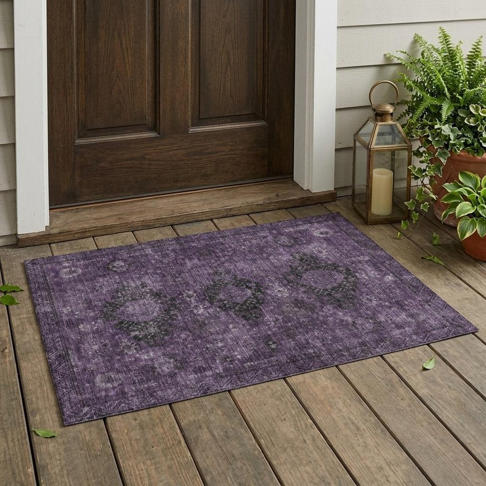 3' X 5' Plum And Purple Oriental Washable Indoor Outdoor Area Rug — view 5
